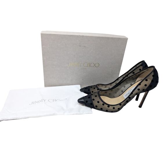 Jimmy Choo Romy 100 Polka Dot Mesh Heels 37.5 - Picture 3 of 8